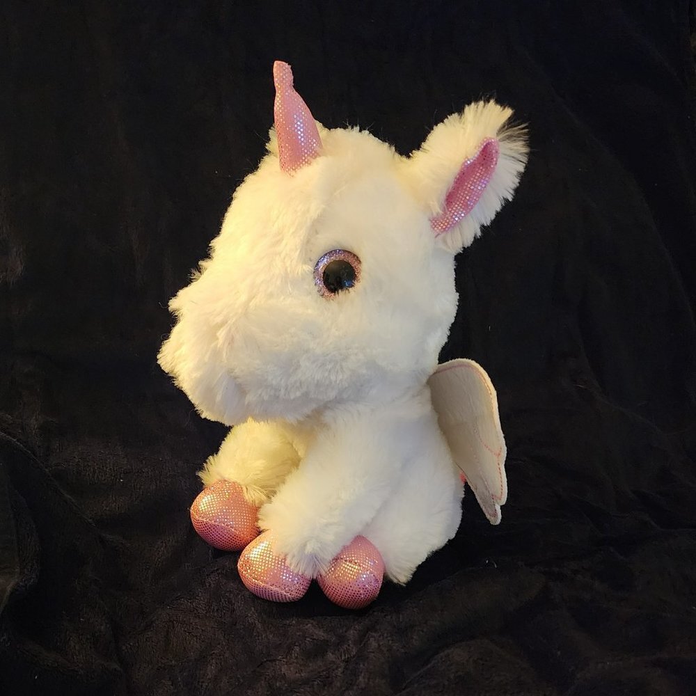 Goffa International White Plush Sparkle Unicorn w Wings Stuffed Animal - Picture 2 of 5